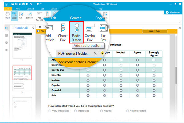 Add radio button